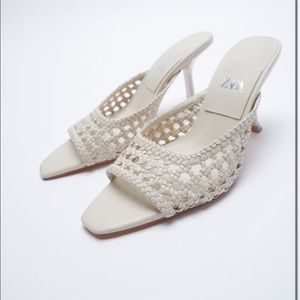 NWT! ZARA woven braided heeled mules cream/ecru size 9